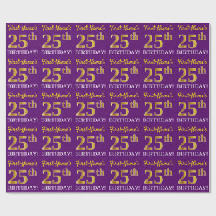 Purple, Imitation Gold Look "25th BIRTHDAY" Wrapping Paper