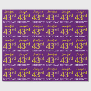 Purple, Imitation Gold Look "43rd BIRTHDAY" Wrapping Paper