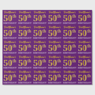 Purple, Imitation Gold Look "50th BIRTHDAY" Wrapping Paper