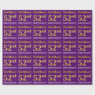Purple, Imitation Gold Look "52nd BIRTHDAY" Wrapping Paper