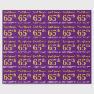 Purple, Imitation Gold Look "65th BIRTHDAY" Wrapping Paper