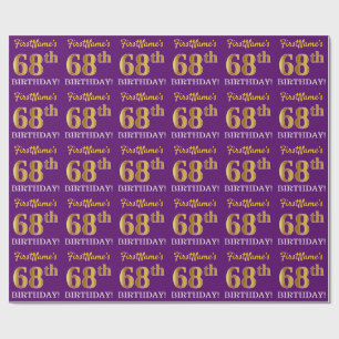 Purple, Imitation Gold Look "68th BIRTHDAY" Wrapping Paper