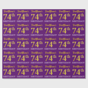Purple, Imitation Gold Look "74th BIRTHDAY" Wrapping Paper