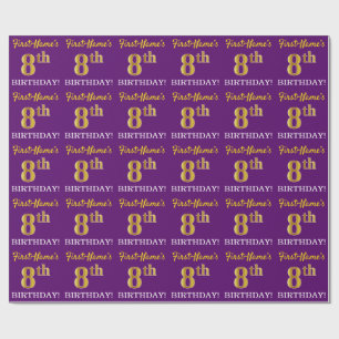Purple, Imitation Gold Look "8th BIRTHDAY" Wrapping Paper