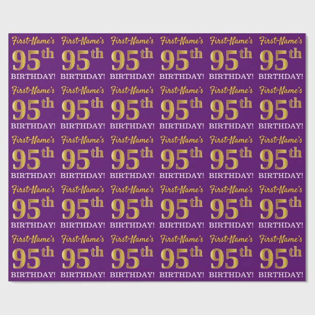 Purple, Imitation Gold Look "95th BIRTHDAY" Wrapping Paper (Flat)