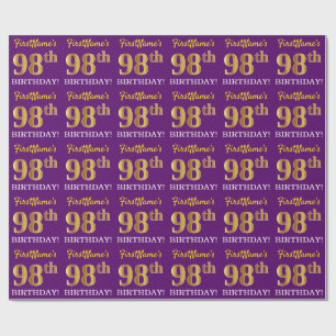Purple, Imitation Gold Look "98th BIRTHDAY" Wrapping Paper