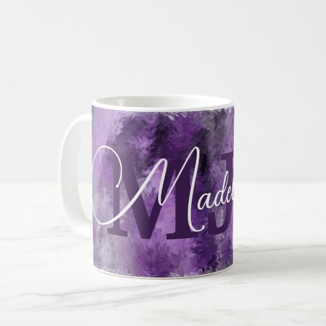 Purple Impressions Monogram with Name Coffee Mug (Front Left)