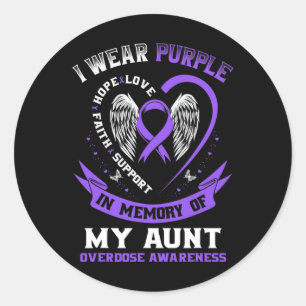 Purple In Memory Of My Aunt Drug Overdose Awarenes Classic Round Sticker