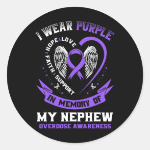 Purple In Memory Of My Nephew Drug Overdose Awaren Classic Round Sticker