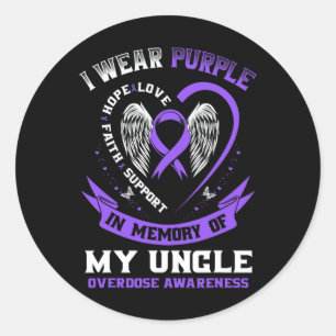 Purple In Memory Of My Uncle Drug Overdose Awarene Classic Round Sticker