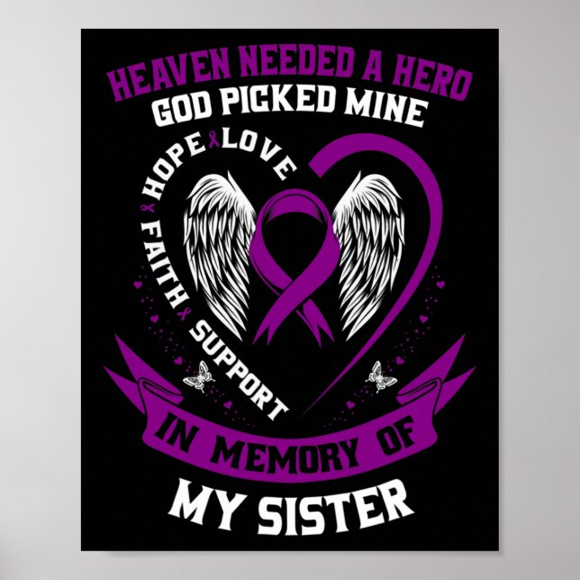 Purple In Memory of Sister Pancreatic Cancer Aware Poster (Front)
