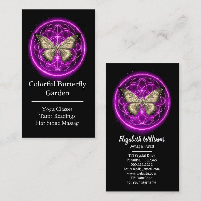 Purple Indigo Butterfly Mystical Mandala Turquoise Business Card (Front/Back)