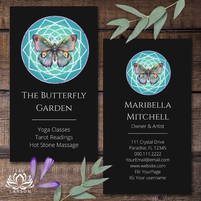 Purple Indigo Butterfly Mystical Mandala Turquoise Business Card (Creator Uploaded)