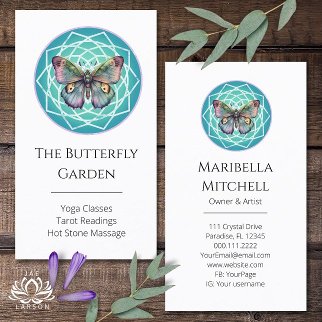 Purple Indigo Butterfly Mystical Mandala Turquoise Business Card (Creator Uploaded)