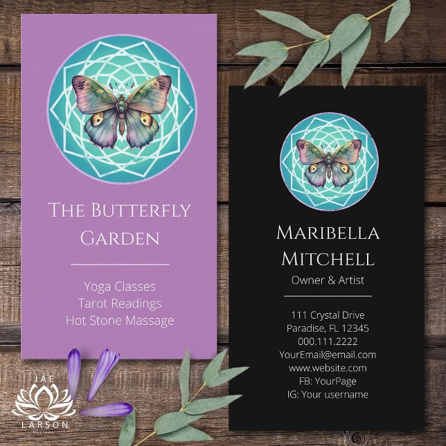 Purple Indigo Butterfly Mystical Mandala Turquoise Business Card (Creator Uploaded)