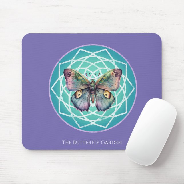 Purple Indigo Butterfly Mystical Mandala Turquoise Mouse Pad (With Mouse)