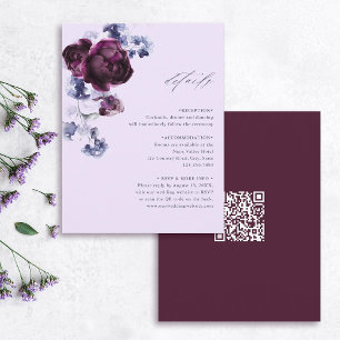 Purple & Indigo Floral QR Code Wedding Details Enclosure Card