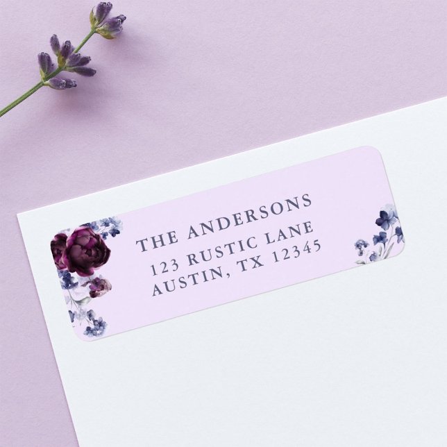 Purple & Indigo Floral Wedding Return Address Label (Creator Uploaded)