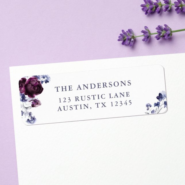 Purple & Indigo Floral Wedding Return Address Label (Creator Uploaded)