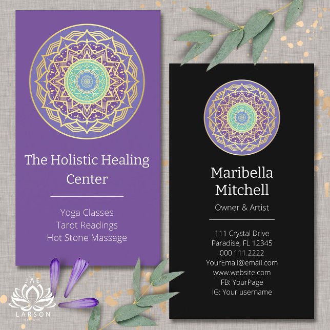 Purple Indigo Gold Turquoise Mandala Metaphysical  Business Card (Creator Uploaded)