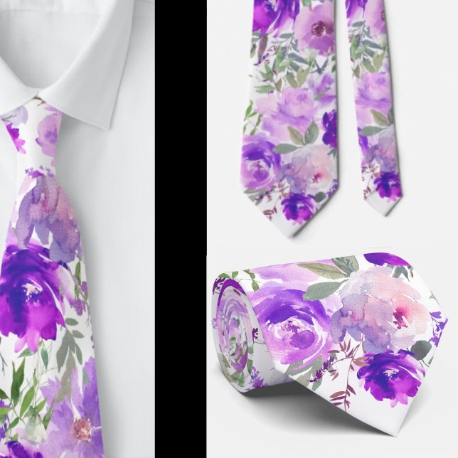 Purple Indigo Lavender Roses Floral Neck Tie (Creator Uploaded)