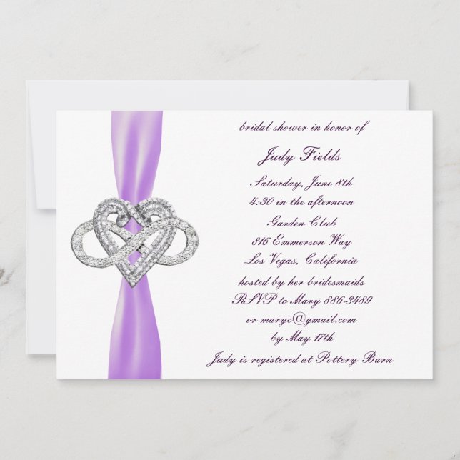 Purple Infinity Heart Bridal Shower Invitation (Front)