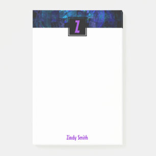 Purple Initial Letter Monogram Over Luminous Blue Post-it Notes