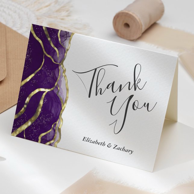 Purple Ink Gold Wedding Thank You Card (Creator Uploaded)