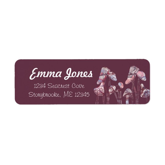Purple Ink Mushrooms  Return Address Label (Front)