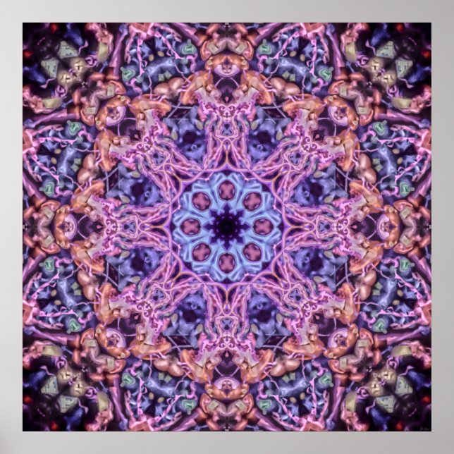 Purple Intricate Alien Kaleidoscopic Mandala Poster (Front)