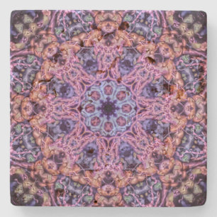 Purple Intricate Alien Kaleidoscopic Mandala Stone Coaster