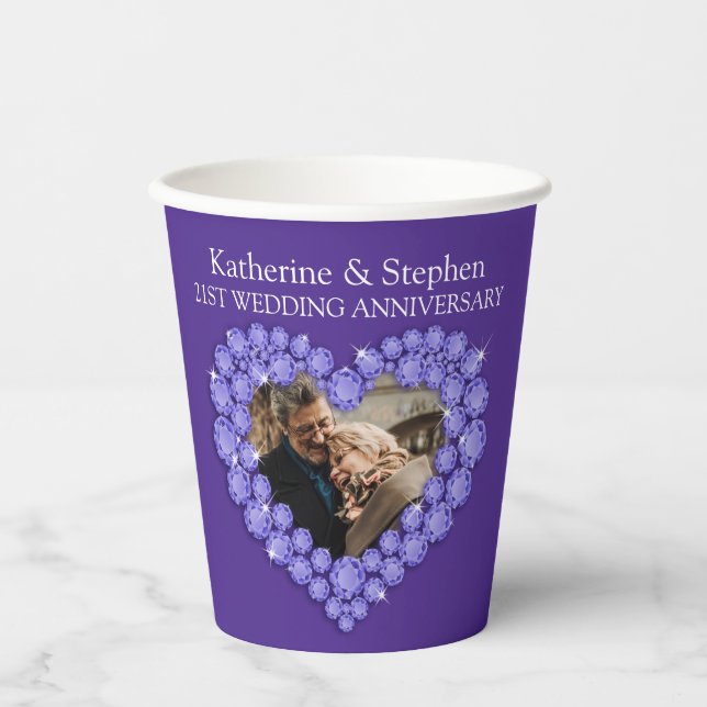 Purple iolite 21st wedding anniversary party paper cups (Front)