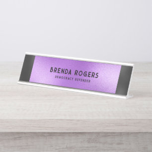 Purple iridescent background black accent desk name plate