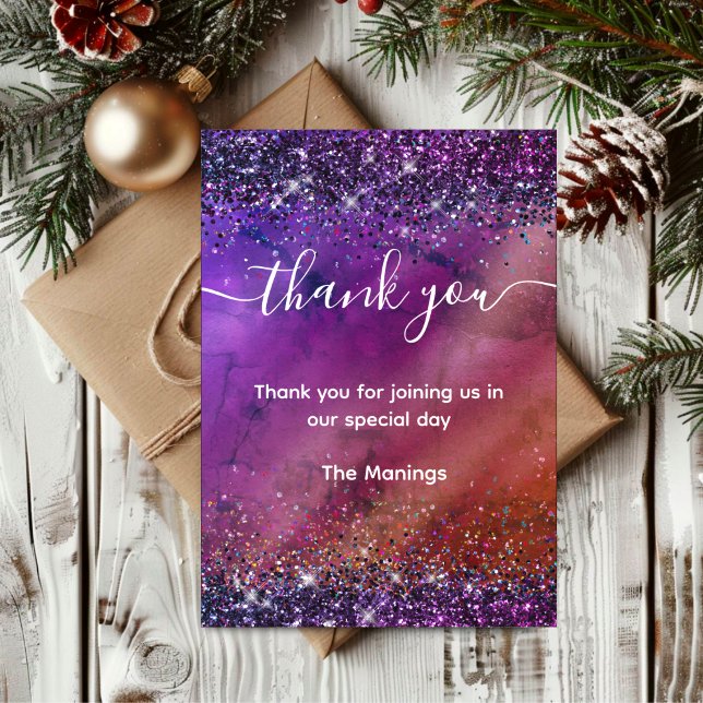 Purple iridescent brushed metal glitter thank you  card (Creator Uploaded)