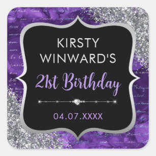 Purple Iridescent Glitter Mermaid Letters Birthday Square Sticker