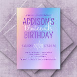 Purple Iridescent Holographic Birthday Invitation<br><div class="desc">Celebrate your special day in fabulous style with this girly fashion birthday invitation design. The soft coloured artwork and stylish typography give this design a trendy, chic vibe. Perfect for your teen girl's birthday. Order your printed invitations and party supplies or download your digital invitations now for a day they'll...</div>