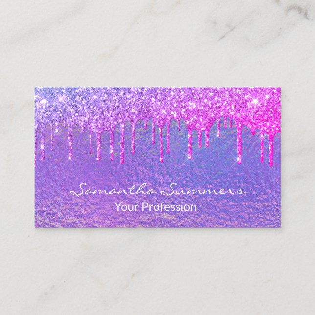 Purple Iridescent Holographic Unicorn Glam Business Card (Front)