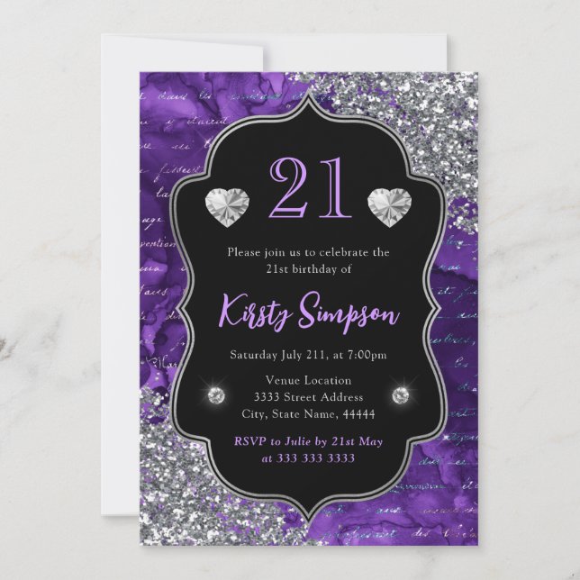 Purple Iridescent Mermaid Letters 21st Birthday Invitation (Front)