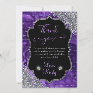 Purple Iridescent Mermaid Letters Birthday Party Thank You Card