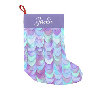 Purple Iridescent  Mermaid Scales Monogram  Small Christmas Stocking