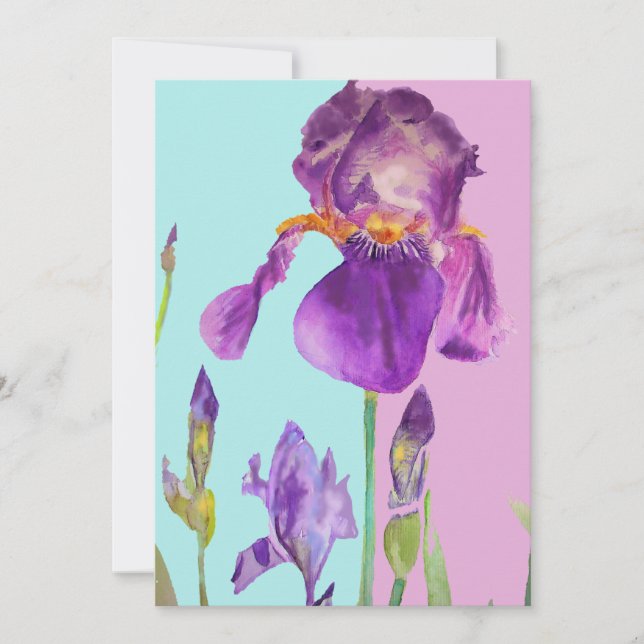 Purple Iris Art Watercolour Birthday Invitation (Front)