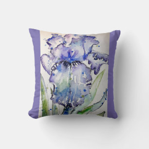 Purple Iris art Watercolour Flower floral Cushion