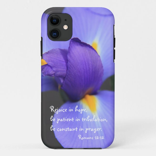 Purple Iris, Bible Verse about Hope, Romans 12:12 Case-Mate iPhone Case (Back)