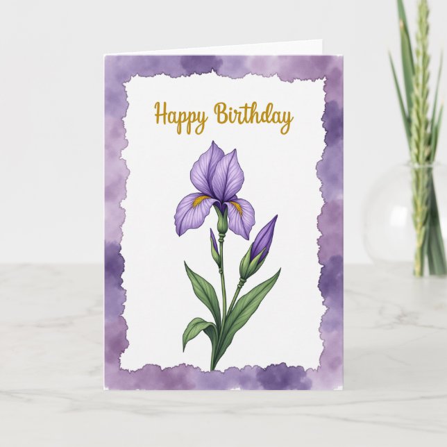 Purple Iris Birthday Card (Front)