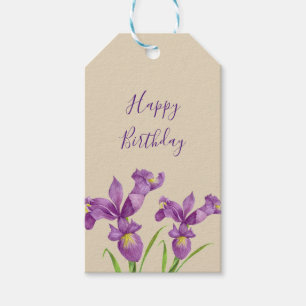 Purple Iris Botanical Floral Art Happy Birthday Gift Tags