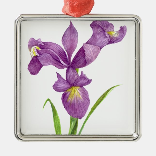 Purple Iris Botanical Floral Art Metal Ornament (Front)