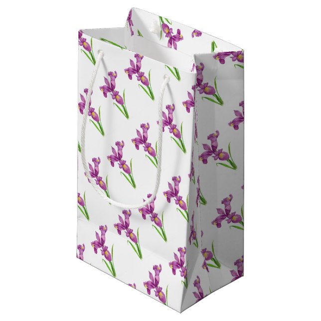 Purple Iris Botanical Floral Art Small Gift Bag (Front Angled)