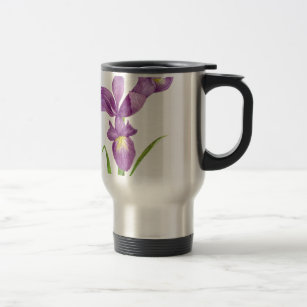 Purple Iris Botanical Floral Art Travel Mug