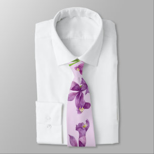 Purple Iris Botanical Floral Lavender Background Tie