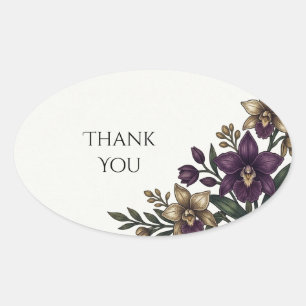 Purple Iris Botanical Wedding Thank You Oval Sticker